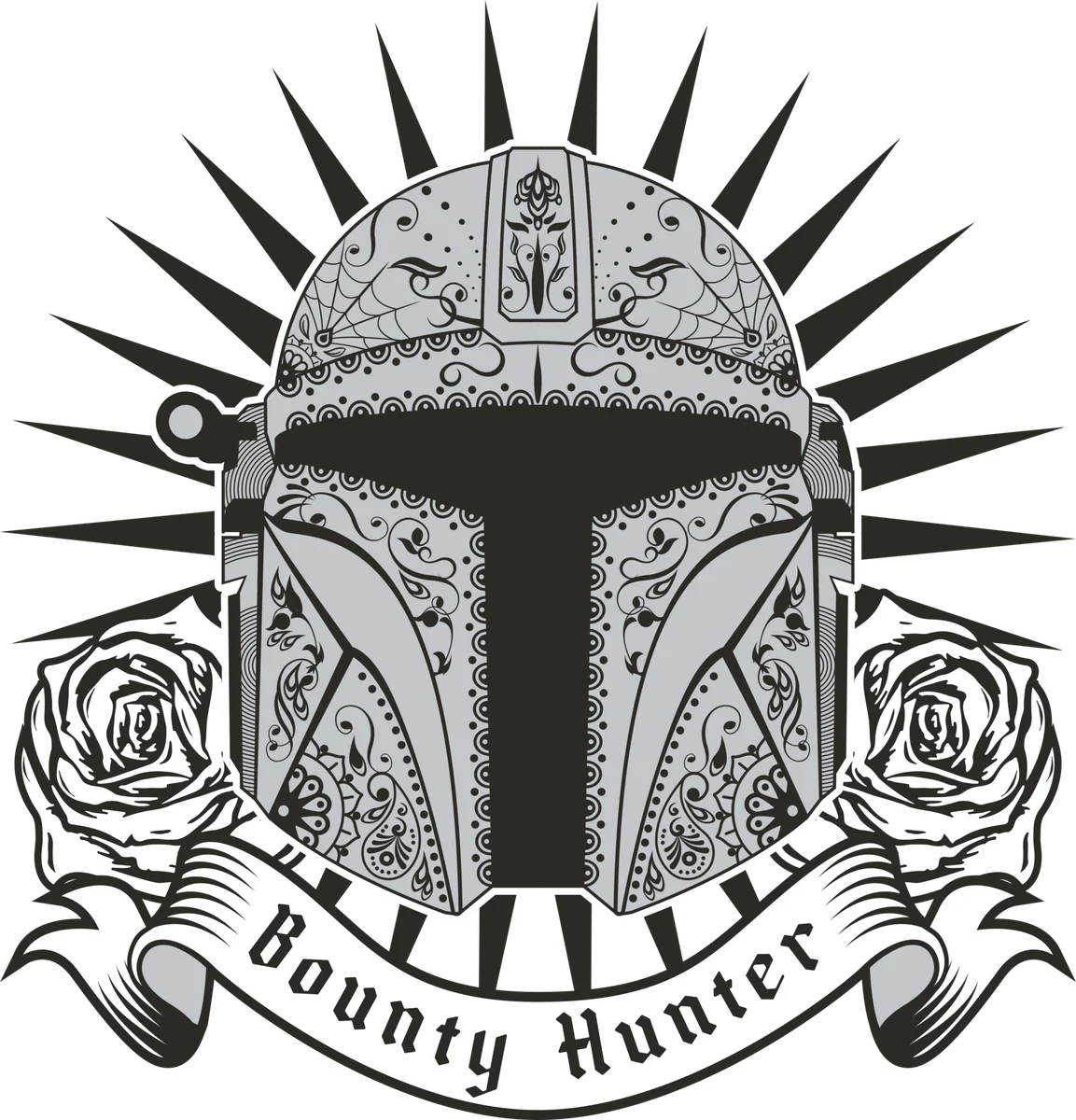 Armored bounty hunter sugar skull helmet illustration