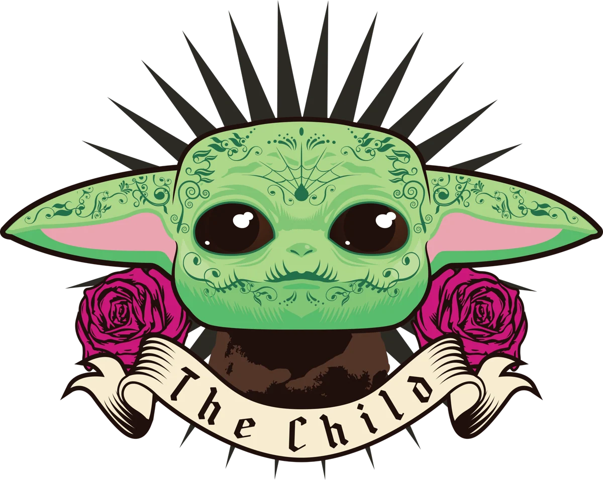 The Child inspired sugar skull illustration with wide ears